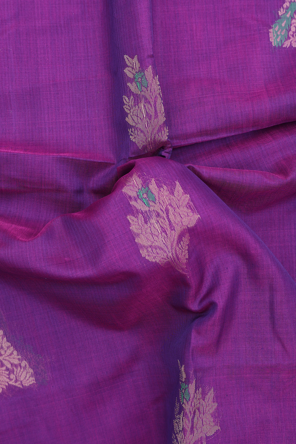 Kora Silk Cotton Saree In Grape Purple With Peacock Design