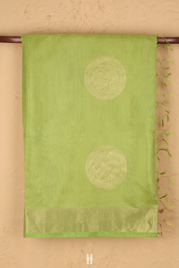 Kora Silk Cotton Saree In Green With Mandala Design