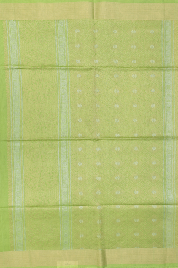 Kora Silk Cotton Saree In Green With Mandala Design