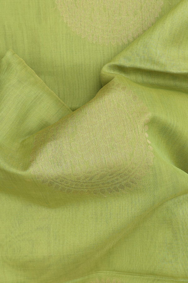 Kora Silk Cotton Saree In Green With Mandala Design