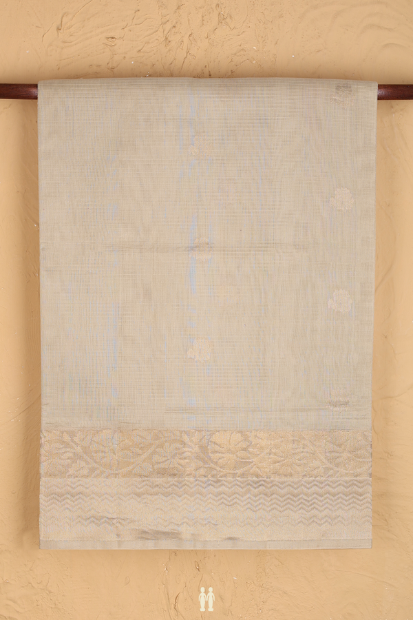 Kora Silk Cotton Saree In Pastel Brown With Floral Buttas