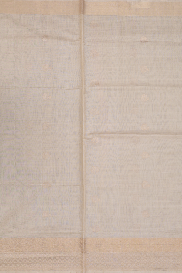 Kora Silk Cotton Saree In Pastel Brown With Floral Buttas