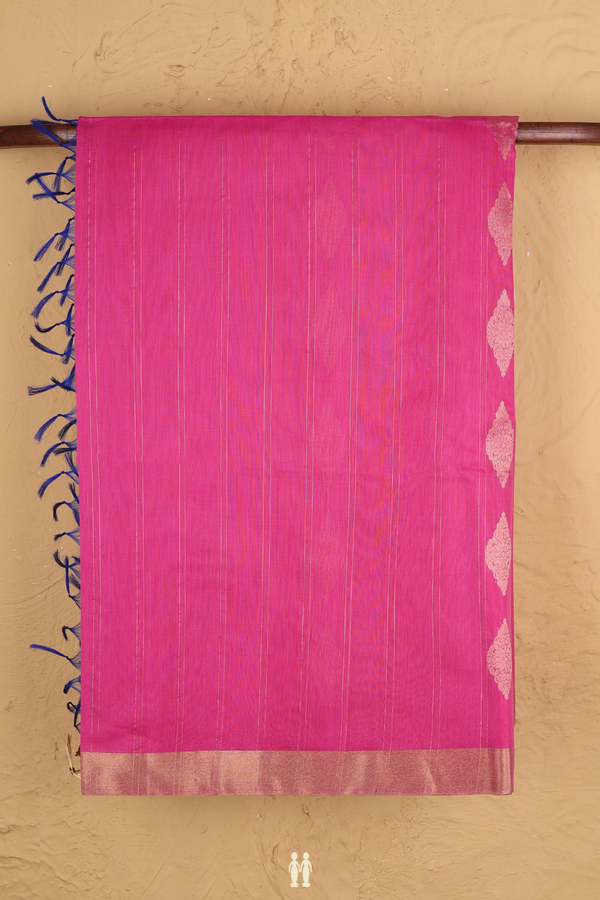 Kora Silk Cotton Saree In Pink With Stripes Design