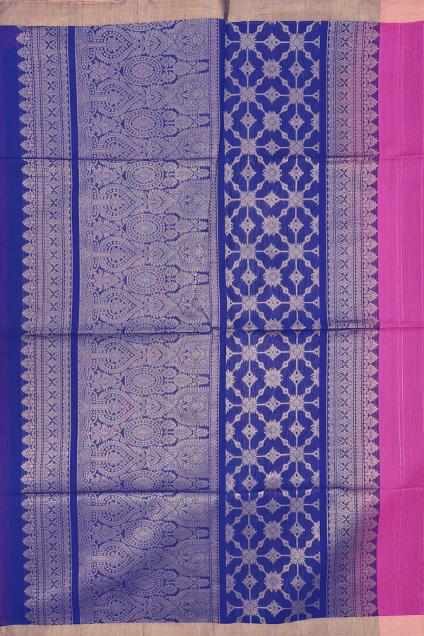 Kora Silk Cotton Saree In Pink With Stripes Design