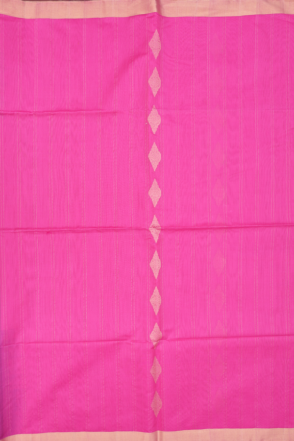 Kora Silk Cotton Saree In Pink With Stripes Design