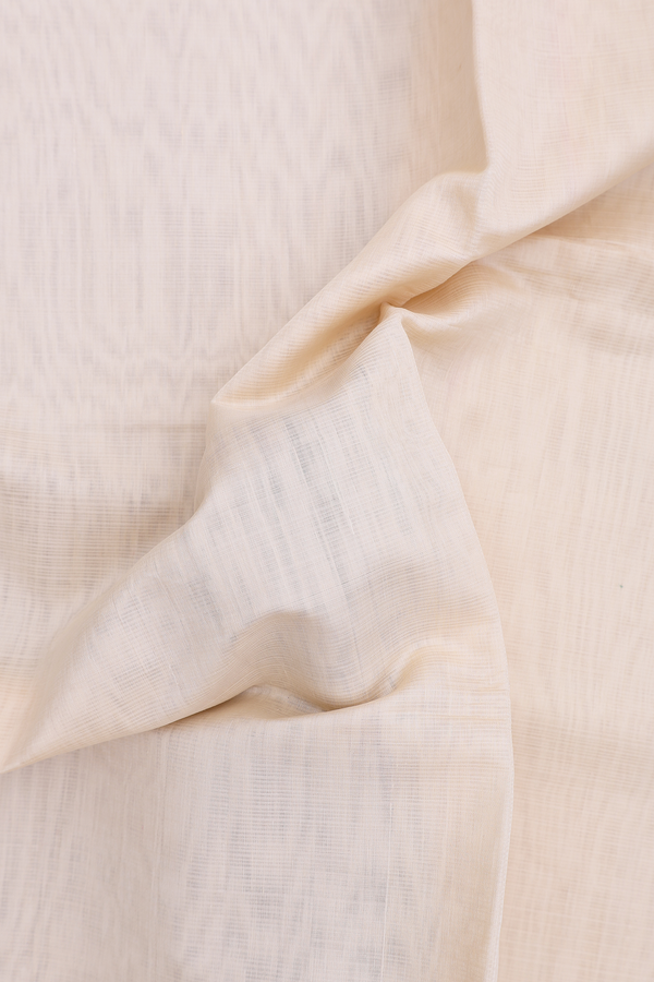 Kora Silk Cotton Saree In Plain Ivory With Paisley Border