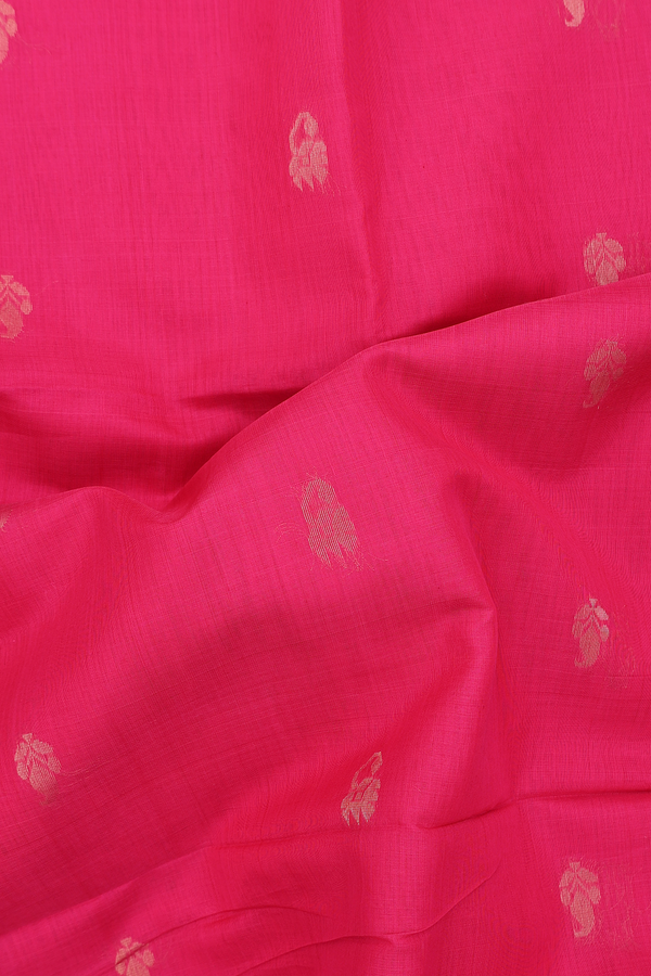 Kora Silk Cotton Saree In Rani Pink With Zari Buttas