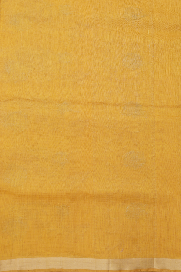 Kora Silk Cotton Saree In Saffron Yellow With Paisley Border