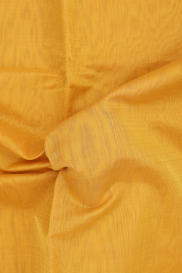 Kora Silk Cotton Saree In Saffron Yellow With Paisley Border