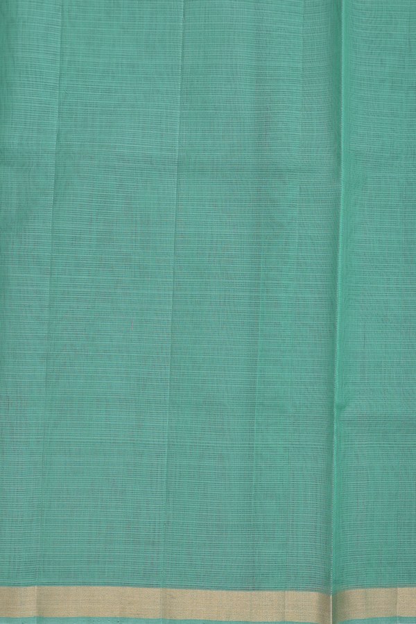 Kora Silk Cotton Saree In Sea Green With Paisley Border