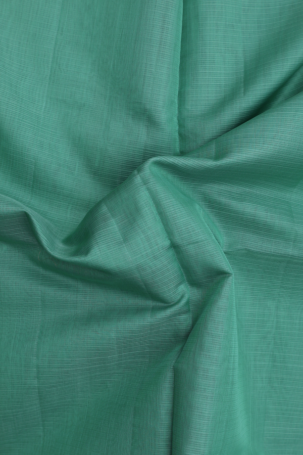 Kora Silk Cotton Saree In Sea Green With Paisley Border
