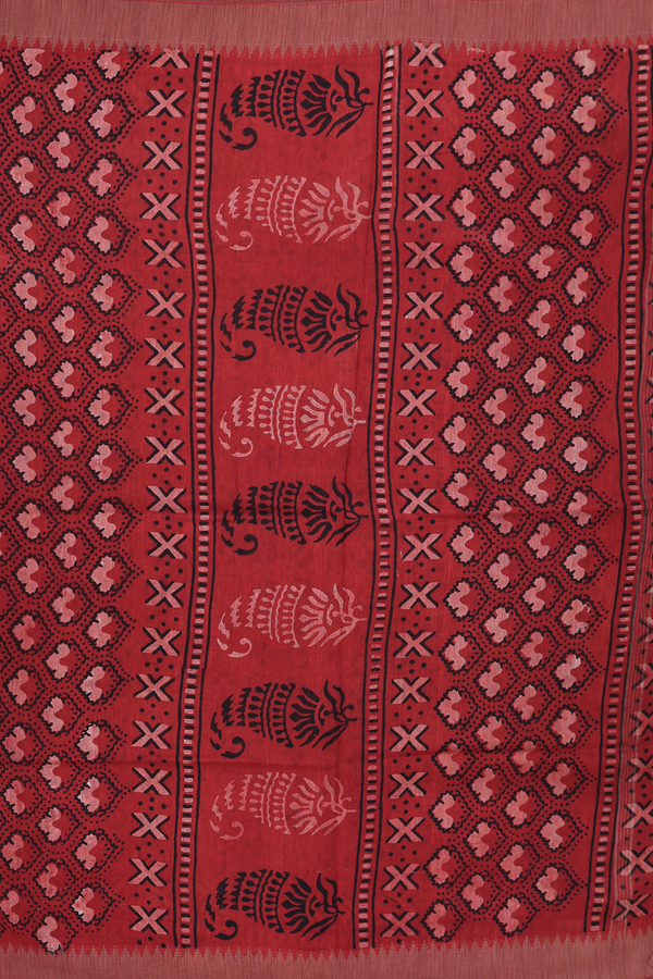 Chanderi Silk Cotton Saree In Black With Printed Design