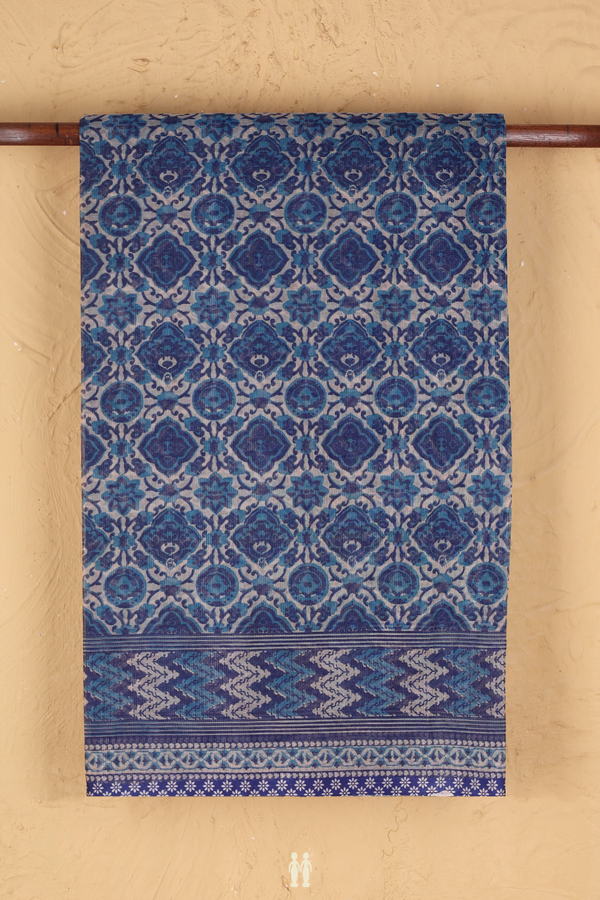 Kota Cotton Saree In Blue And Brown With Printed Design