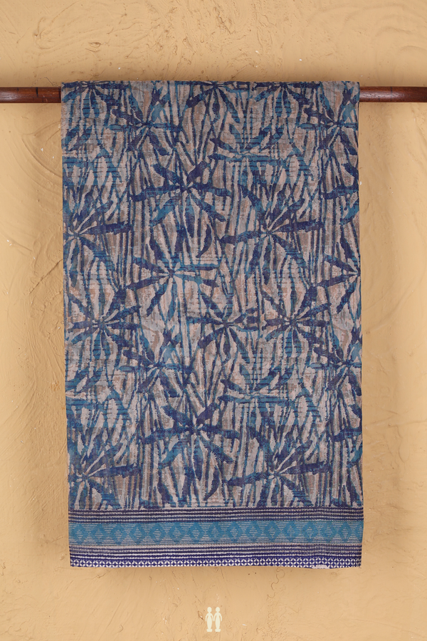 Kota Cotton Saree In Blue And Brown With Printed Design