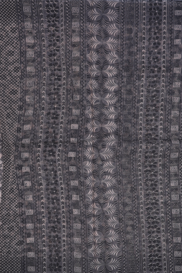 Kota Cotton Saree In Charcoal Grey With Floral Design