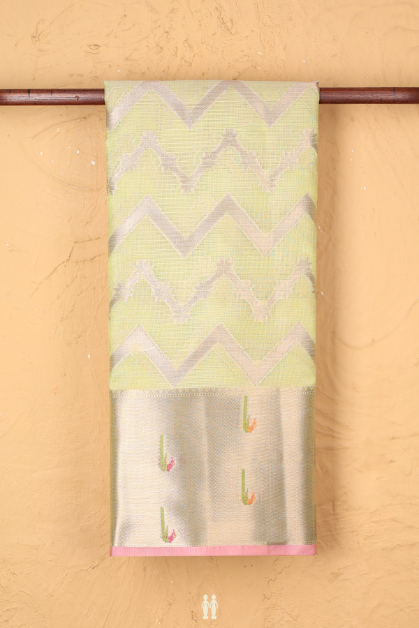 Kota Cotton Saree In Pastel Green With Chevron Design