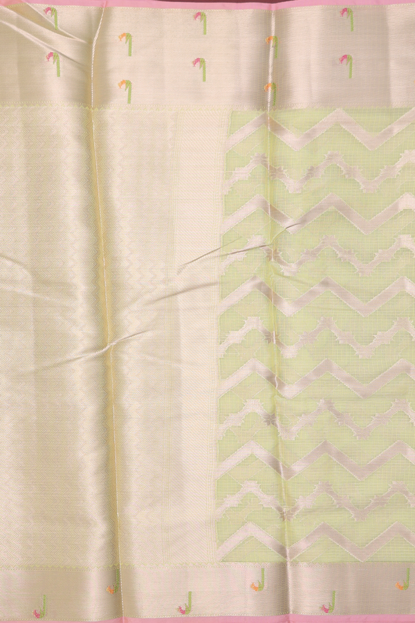 Kota Cotton Saree In Pastel Green With Chevron Design
