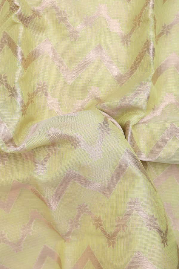 Kota Cotton Saree In Pastel Green With Chevron Design