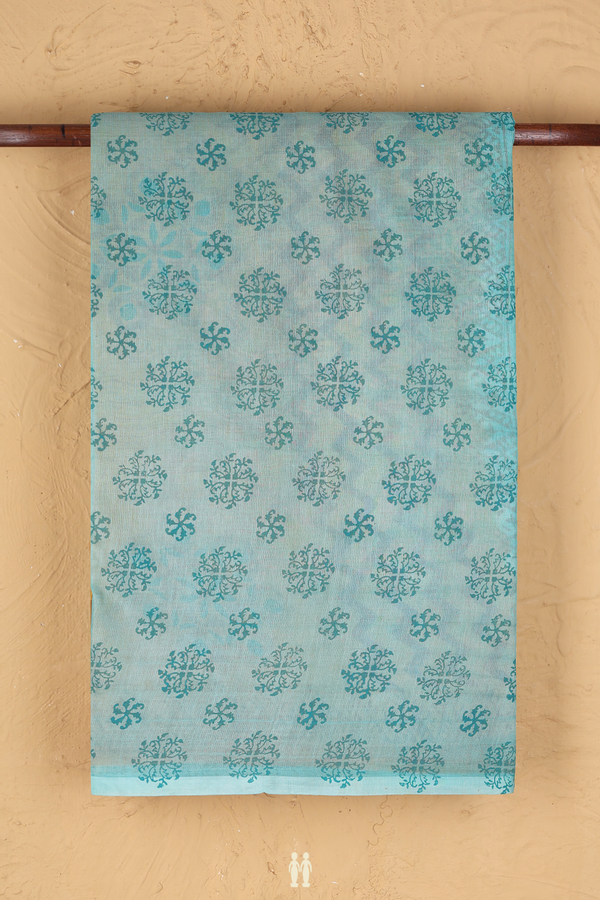Kota Cotton Saree In Turkish Blue With Printed Design