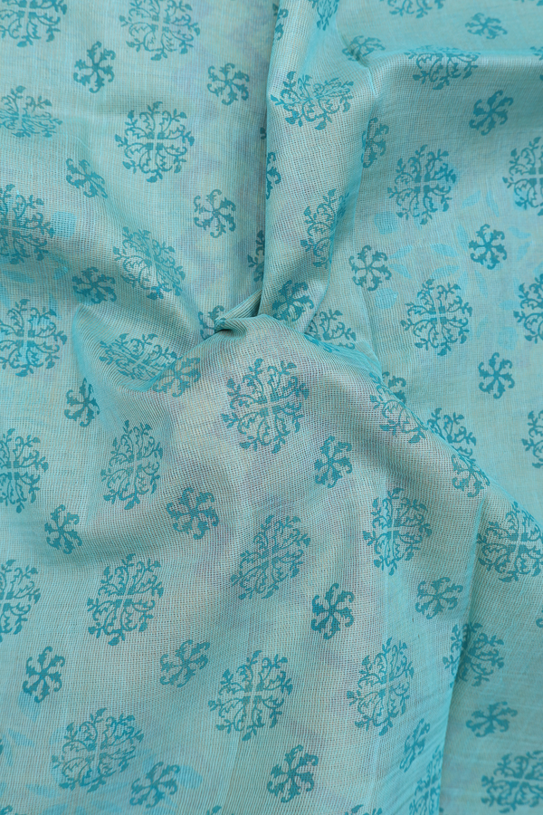 Kota Cotton Saree In Turkish Blue With Printed Design