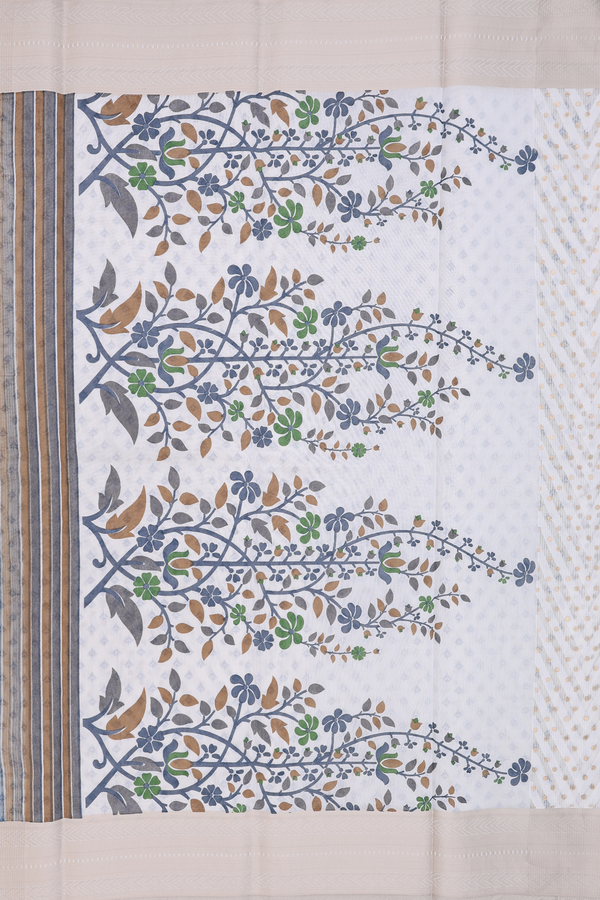 Kota Cotton Saree In White With Chevron Design