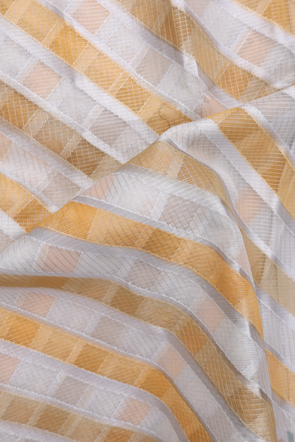 Kota Cotton Saree In White And Orange With Diagonal Design