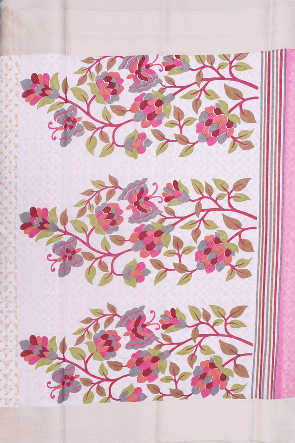 Kota Cotton Saree In White With Printed Buttis