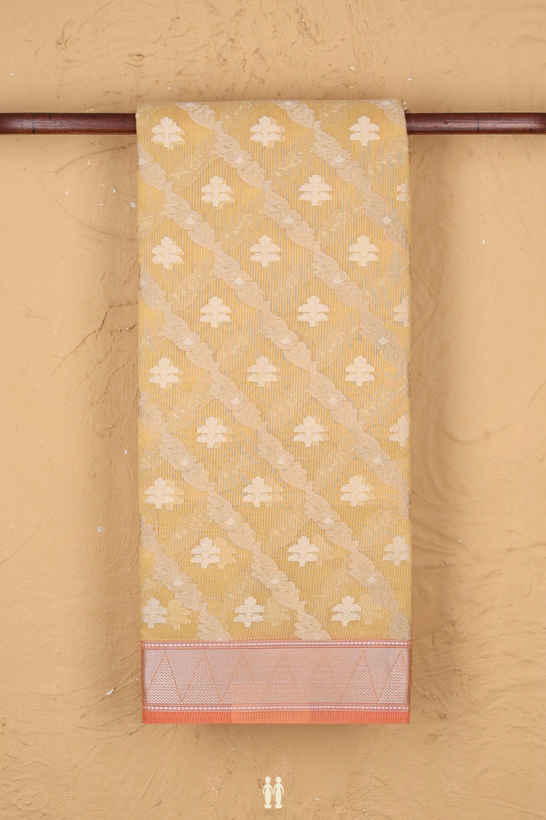 Kota Cotton Saree In Yellow With Diagonal Design