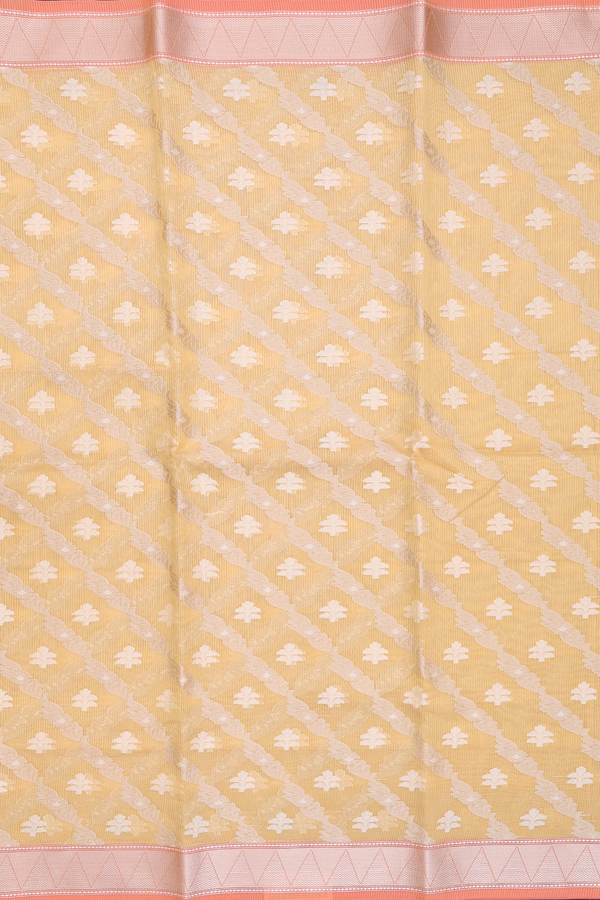 Kota Cotton Saree In Yellow With Diagonal Design