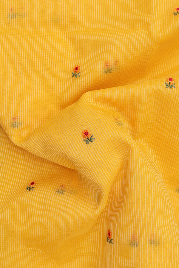 Kota Cotton Saree In Yellow With Floral Buttas