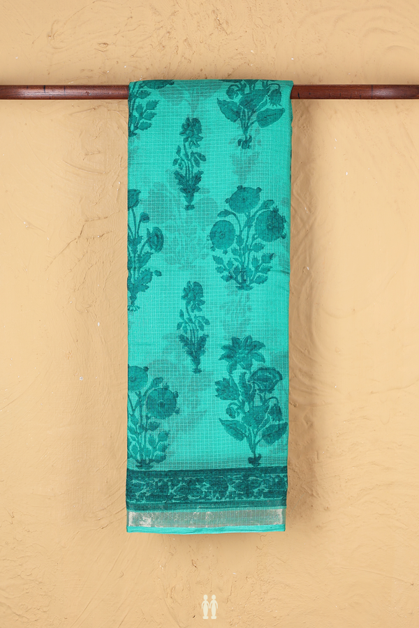 Kota Silk Saree In Aqua Green With Floral Design