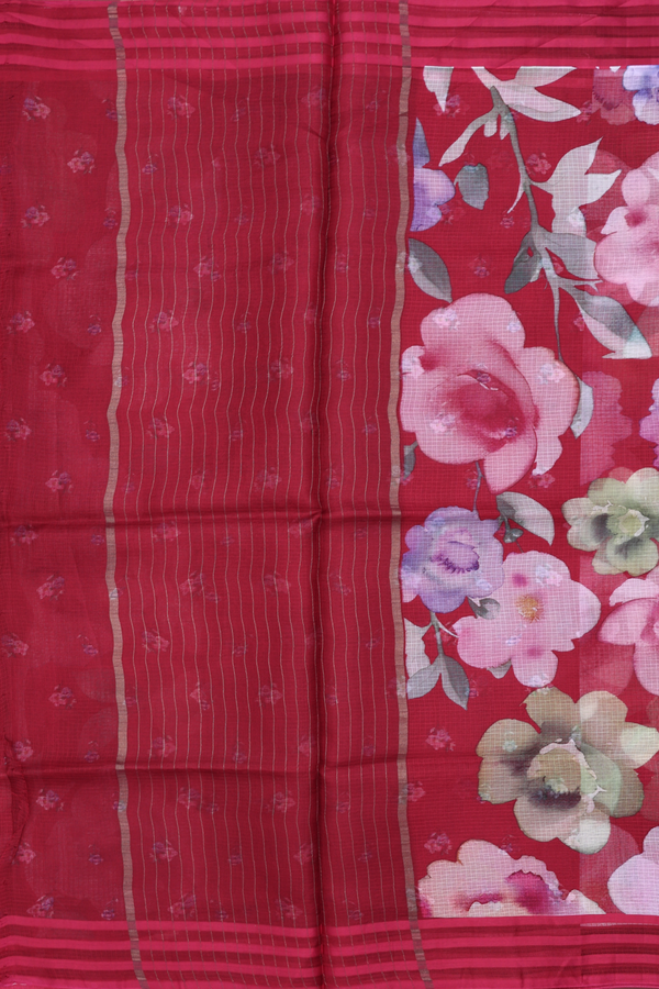 Kota Silk Saree In Burgundy Red With Floral Design