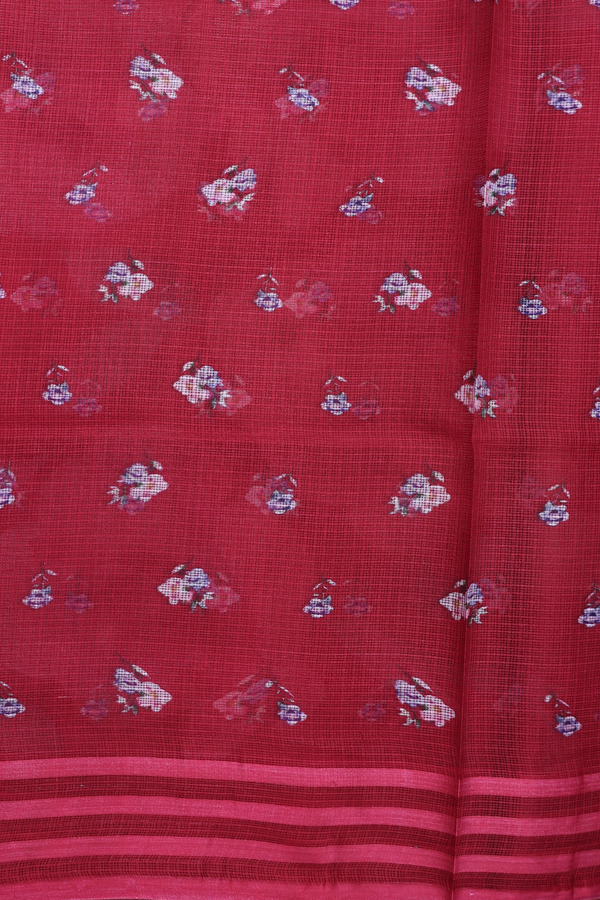 Kota Silk Saree In Burgundy Red With Floral Design