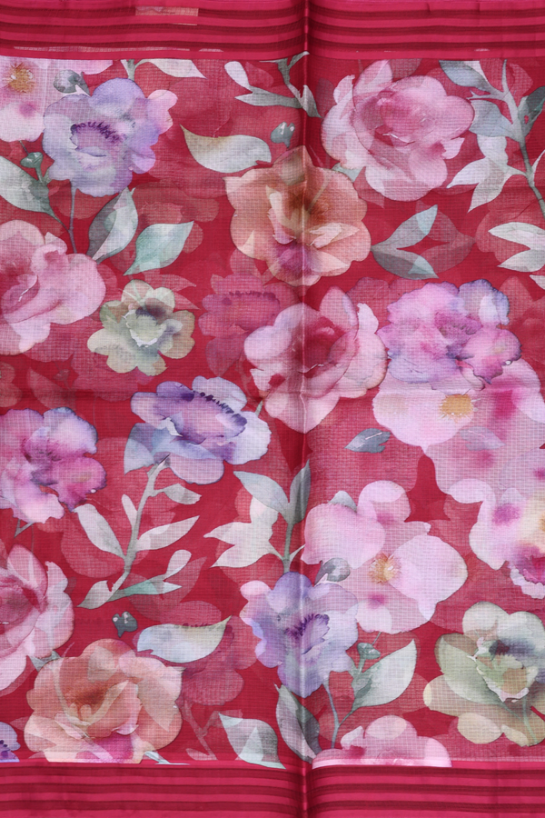 Kota Silk Saree In Burgundy Red With Floral Design