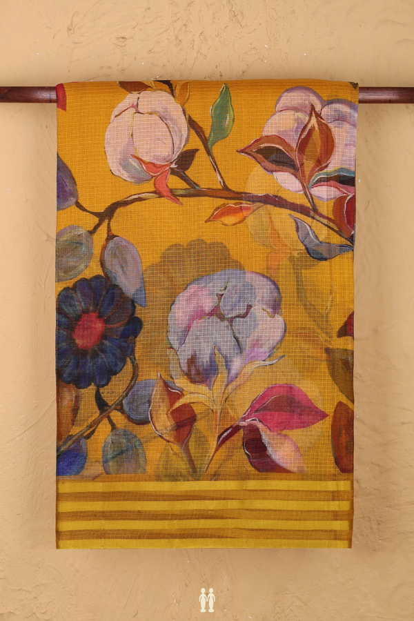 Kota Silk Saree In Golden Yellow With Floral Design