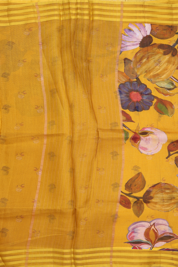 Kota Silk Saree In Golden Yellow With Floral Design