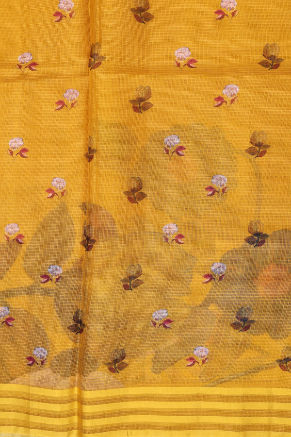 Kota Silk Saree In Golden Yellow With Floral Design