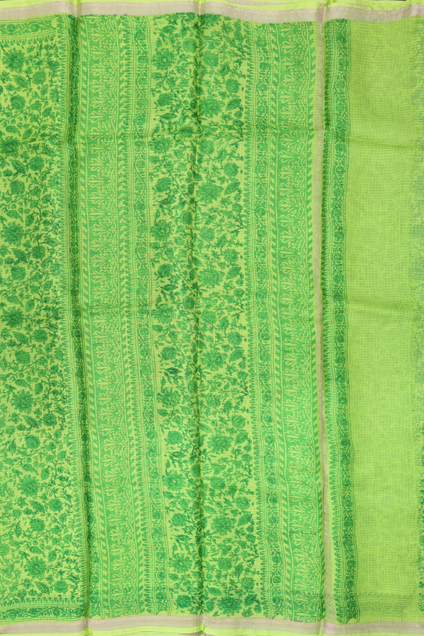 Kota Silk Saree In Lime Green With Floral Printed Design