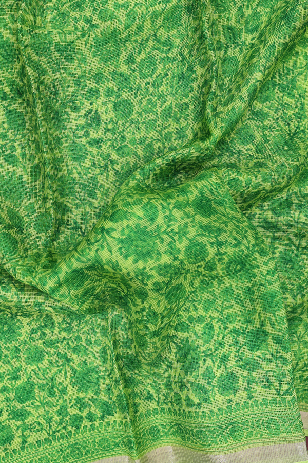 Kota Silk Saree In Lime Green With Floral Printed Design