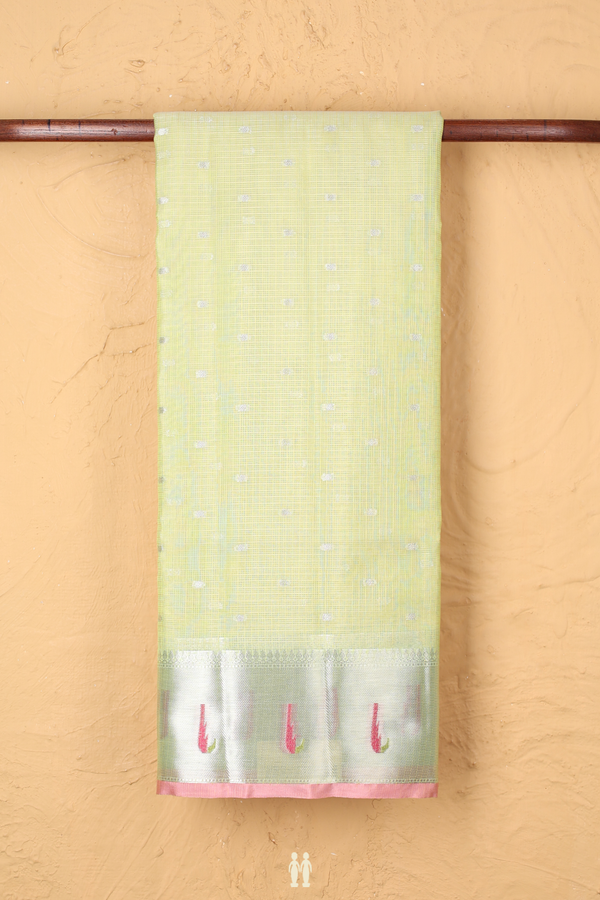 Kota Cotton Saree In Pastel Green With Zari Buttis