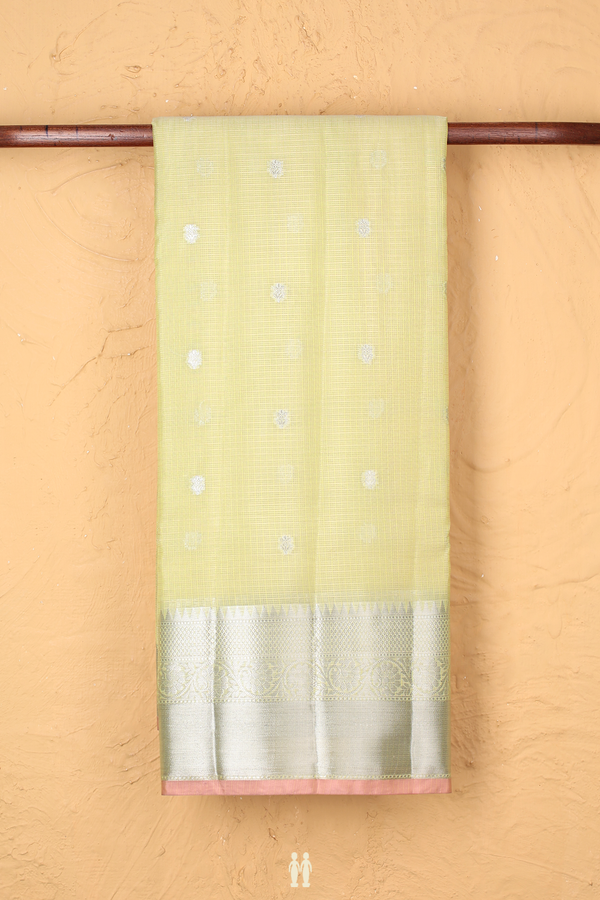 Kota Cotton Saree In Pastel Green With Zari Buttis
