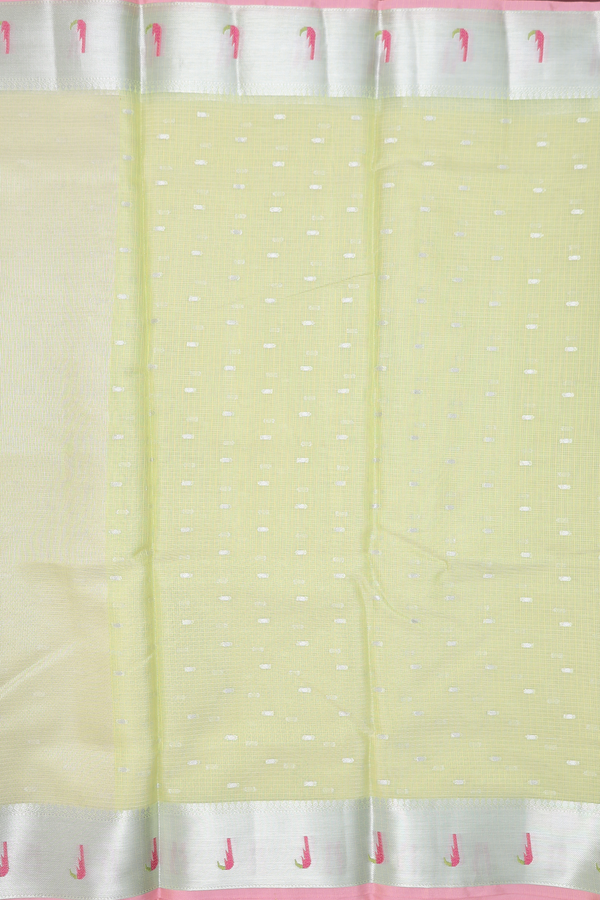 Kota Cotton Saree In Pastel Green With Zari Buttis