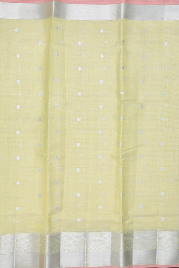 Kota Cotton Saree In Pastel Green With Zari Buttis