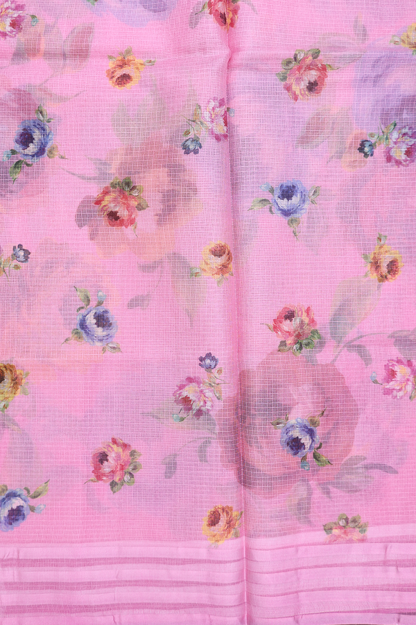 Kota Silk Saree In Pastel Pink With Floral Design