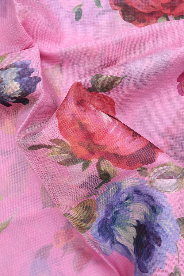 Kota Silk Saree In Pastel Pink With Floral Design