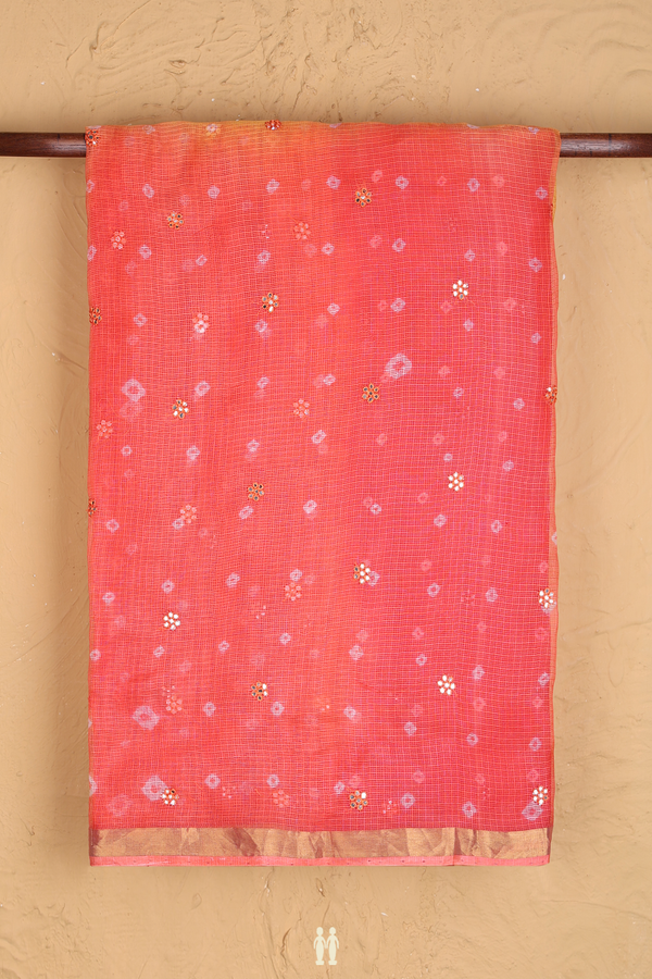 Kota Silk Saree In Red And Orange With Threadwork Buttas