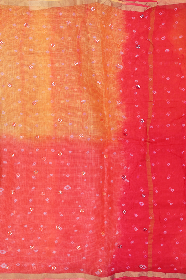 Kota Silk Saree In Red And Orange With Threadwork Buttas