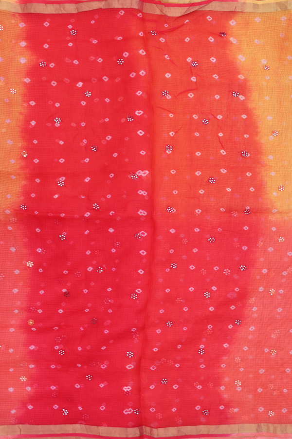 Kota Silk Saree In Red And Orange With Threadwork Buttas