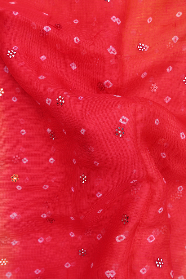 Kota Silk Saree In Red And Orange With Threadwork Buttas