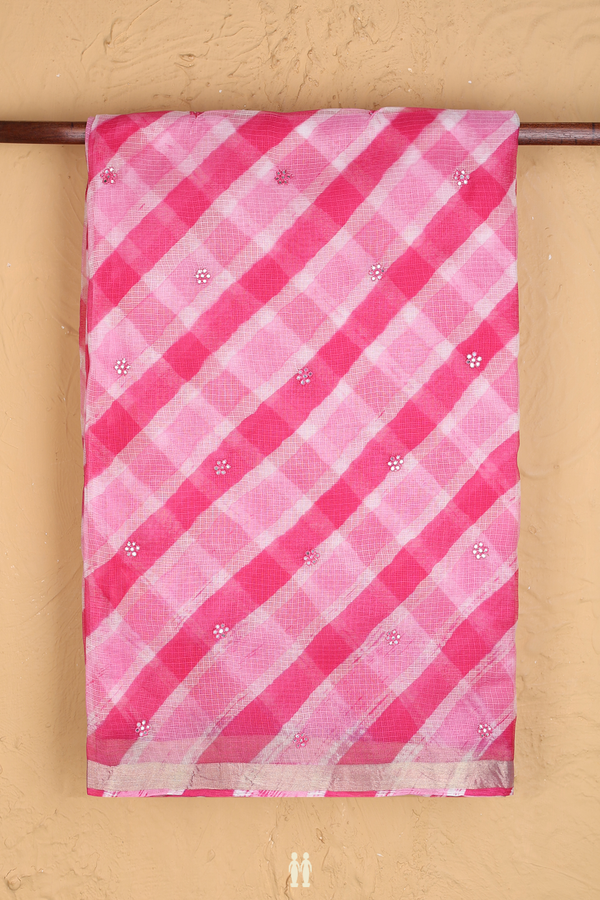 Kota Silk Saree In Red Pink And White With Diagonal Design